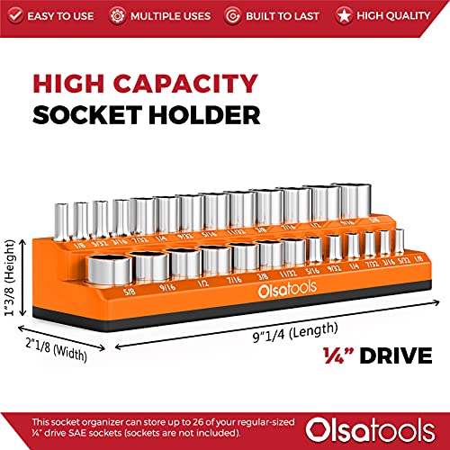 Olsa Tools Magnetic Socket Organizer - 1/4-Inch Drive SAE Socket Holder with Strong Magnets - Professional Tool Holder and Organizer - Stores up to 26 Sockets - Orange - Part: 1293 - Image 3