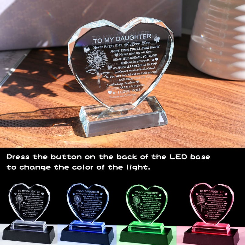 Movdyka Birthday Gifts for Daughter Adult from Mom  to My Daughter Heart-Shaped Glass Keepsake with Colorful LED Base for Daughter  You are My Sunshine Gifts for Daughter - Image 2