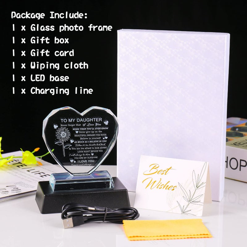 Movdyka Birthday Gifts for Daughter Adult from Mom  to My Daughter Heart-Shaped Glass Keepsake with Colorful LED Base for Daughter  You are My Sunshine Gifts for Daughter - Image 5