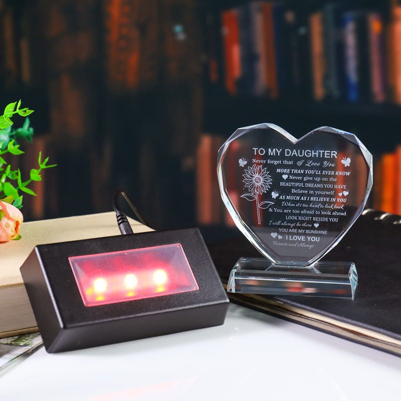 Movdyka Birthday Gifts for Daughter Adult from Mom  to My Daughter Heart-Shaped Glass Keepsake with Colorful LED Base for Daughter  You are My Sunshine Gifts for Daughter - Image 4