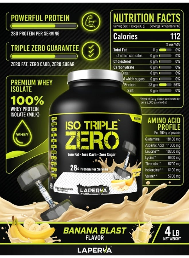 Laperva Iso Triple Zero Next Generation Banana 4 LB, Low-Carb Gluten-Free Whey Protein Powder for Muscle Growth and Recovery - Image 3