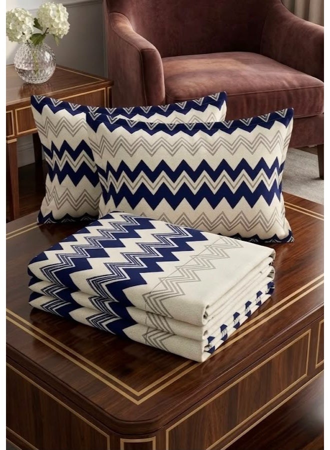 Elegant Hotel-Style Flat Bed Sheet Set - 125 GSM Soft Chevron Zig-Zag Pattern Fabric, Includes 2 Matching Pillowcases - Image 3