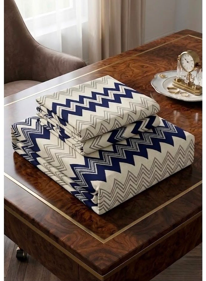 Elegant Hotel-Style Flat Bed Sheet Set - 125 GSM Soft Chevron Zig-Zag Pattern Fabric, Includes 2 Matching Pillowcases - Image 5