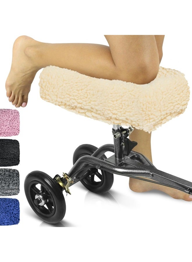 Vive Mobility Knee Walker Pad Cover - Plush Synthetic Faux Sheepskin Scooter Cushion - Accessory for Knee Roller - Leg Cart Improves Comfort During Injury (Off-White) - Image 1