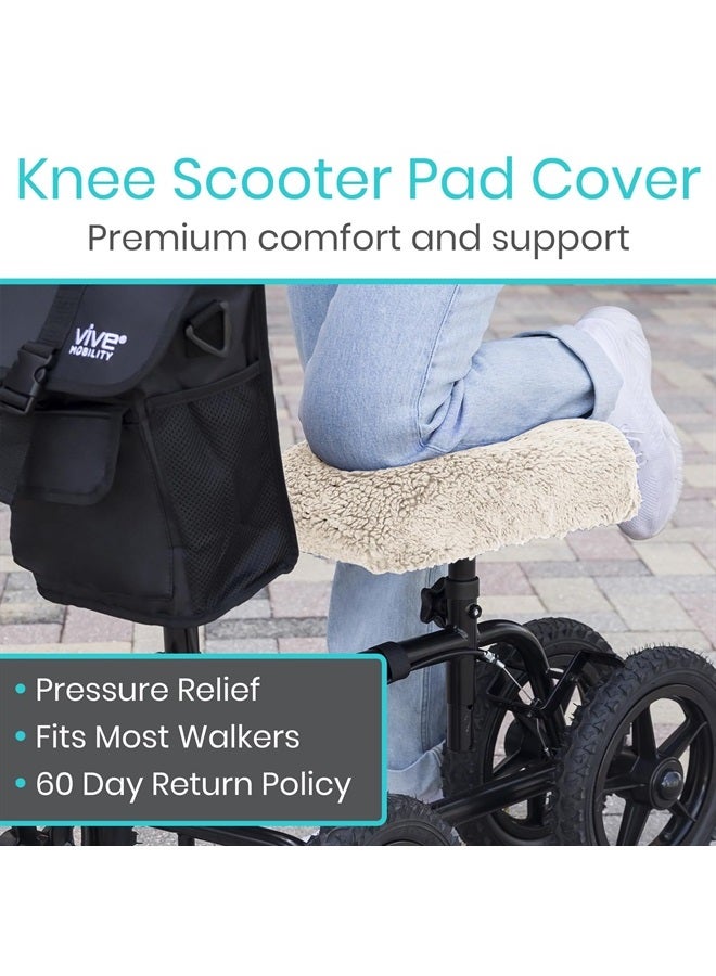Vive Mobility Knee Walker Pad Cover - Plush Synthetic Faux Sheepskin Scooter Cushion - Accessory for Knee Roller - Leg Cart Improves Comfort During Injury (Off-White) - Image 2