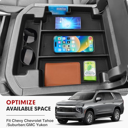 Autorder Center Console Organizer for 20212026 Chevy Chevrolet TahoeSuburbanGMC Yukon Accessories Armrest Storage Box Secondary Insert Tray with AntiSlip MatOnly for PowerSliding Console - Image 3