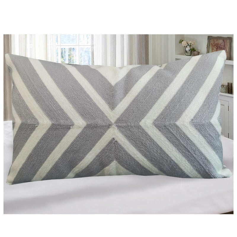 Aitliving Embroidered Throw Pillow Cover Arrows Coko Geometric Lumbar Pillow Cover Decorative Cushion Shell 2Tone Silver Grey Chevron 1pc 12x20 Gray 30x50cm