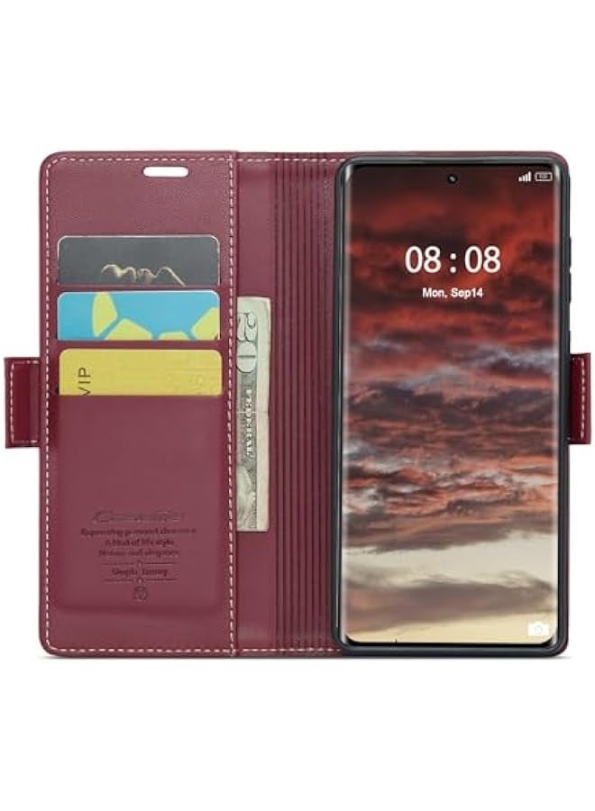 RFID Blocking Leather Flip Case for Oppo Realme 11Pro\/11Pro Plus - Red - Image 2