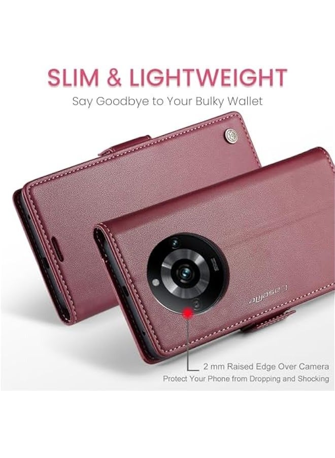 RFID Blocking Leather Flip Case for Oppo Realme 11Pro\/11Pro Plus - Red - Image 3