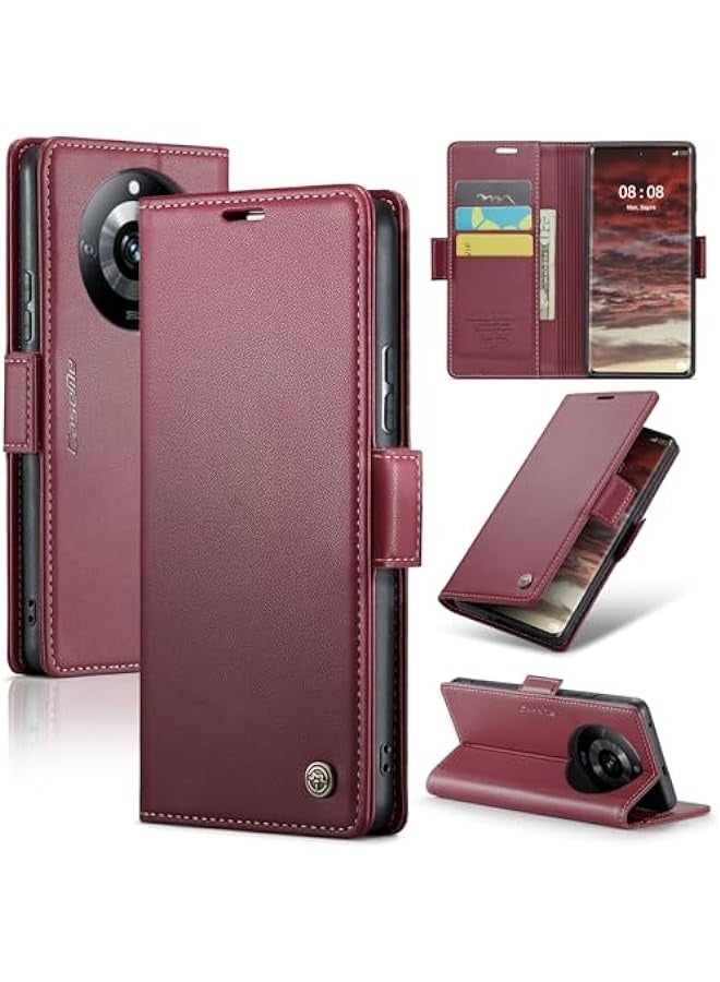 RFID Blocking Leather Flip Case for Oppo Realme 11Pro\/11Pro Plus - Red - Image 1