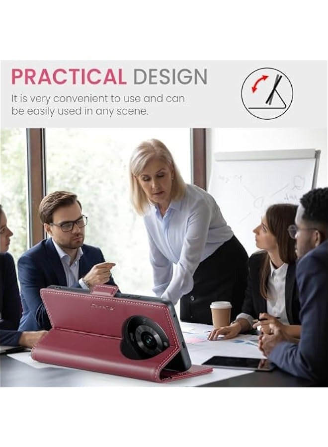 RFID Blocking Leather Flip Case for Oppo Realme 11Pro\/11Pro Plus - Red - Image 4