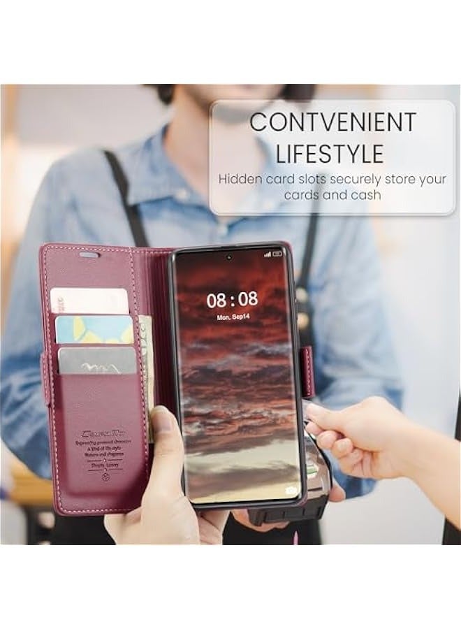 RFID Blocking Leather Flip Case for Oppo Realme 11Pro\/11Pro Plus - Red - Image 5