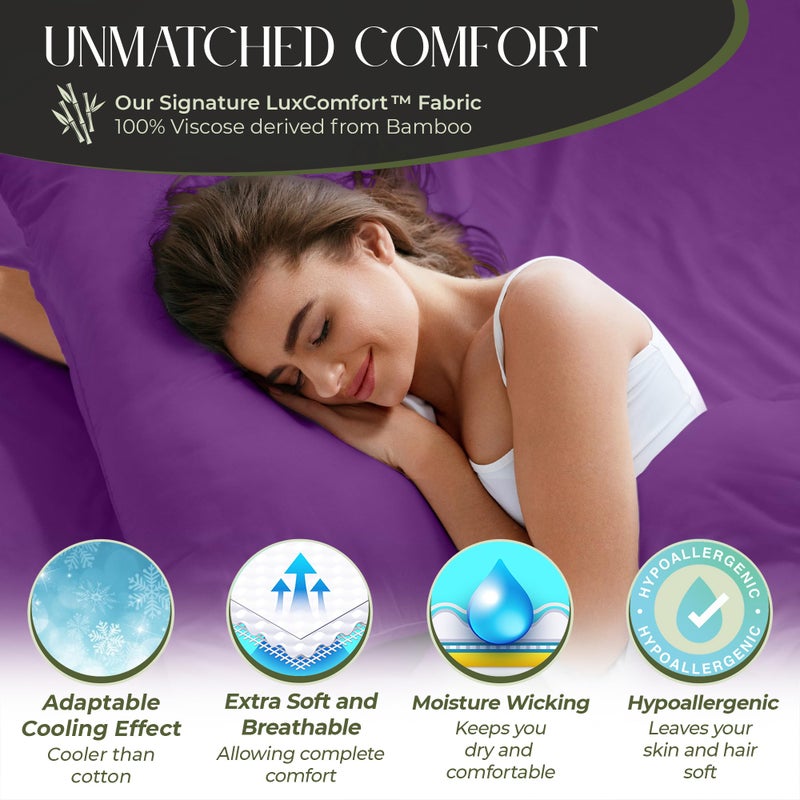 DECOLURE 100% Organic Viscose Derived from Bamboo Sheets Cal King Size 6pcs - Ultra Soft & Luxuriously Cooling  17"" Deep Pocket  Double Stitching  Perfect for Hot Sleepers - King Bed Sheets (Purple) - Image 2