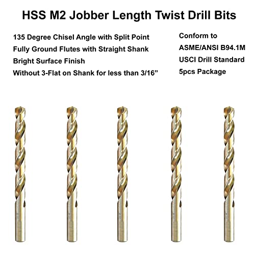 ENGTOOL MAXTOOL 11/32" 5PCs Identical Jobber Length Drill Bits HSS M2 Twist Drill Bits Fully Ground Bright Straight Shank with 3-Flat; JBF02W13R22E5 - Image 2
