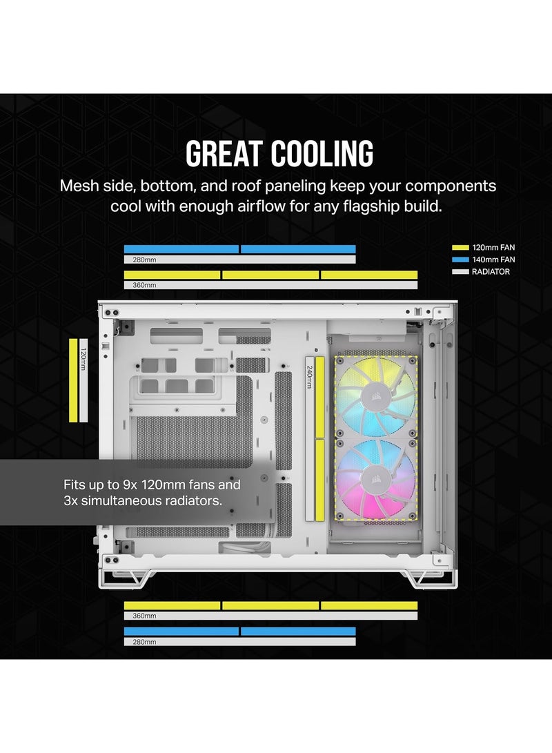 كورسير iCUE LINK 2500X RGB Small-Tower mATX Dual Chamber PC Case – Panoramic Tempered Glass – Reverse Connection Motherboard Compatible – 2x CORSAIR RX120 RGB Fans Included – White - Image 1