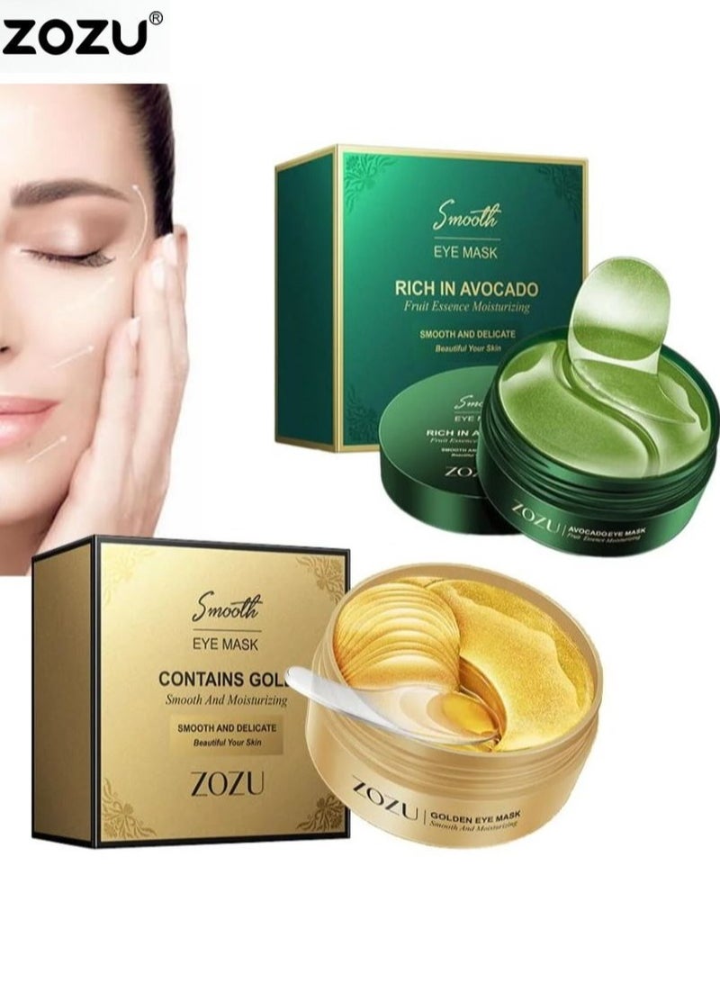 زوزو عبوة مكونة من قطعتين من قناع العين الناعم | غني بالأفوكادو | يحتوي على الذهب | رقع العين المرطبة للهالات السوداء | ملصقات إزالة بقع كيس العين بالكولاجين | العناية بالبشرة المرطبة | 30 زوجًا × 2 - Image 1