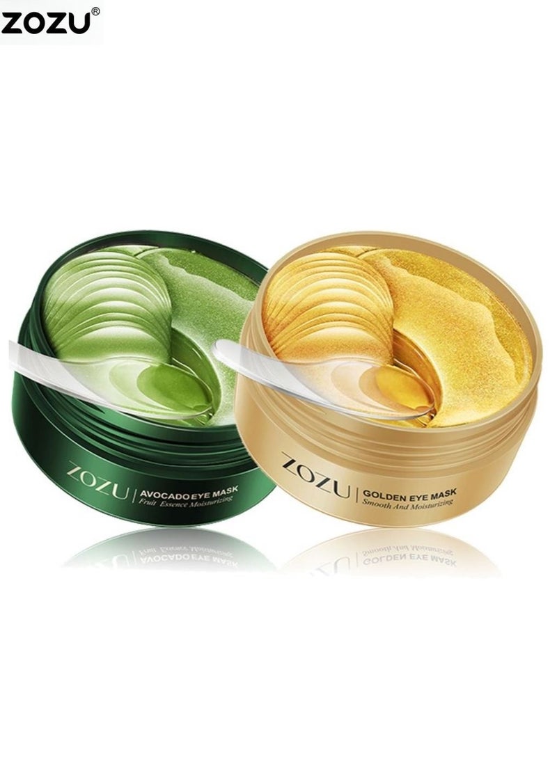 زوزو عبوة مكونة من قطعتين من قناع العين الناعم | غني بالأفوكادو | يحتوي على الذهب | رقع العين المرطبة للهالات السوداء | ملصقات إزالة بقع كيس العين بالكولاجين | العناية بالبشرة المرطبة | 30 زوجًا × 2 - Image 2