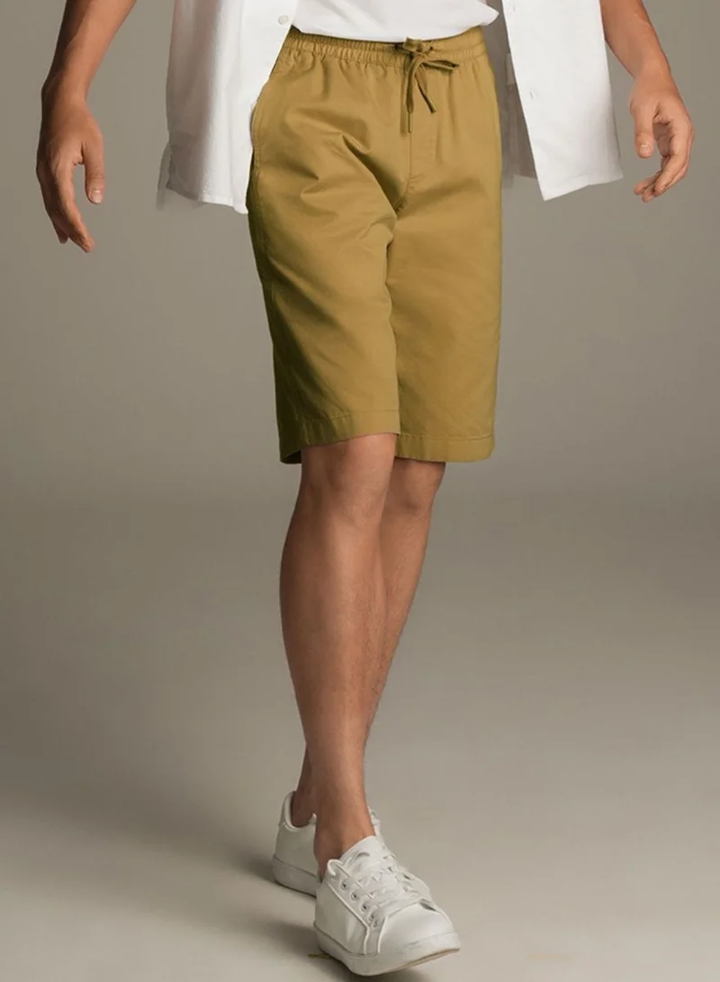 Men's Cotton Twill Bermuda Shorts: Slim Fit, Elastic Waist, Ultimate Comfort