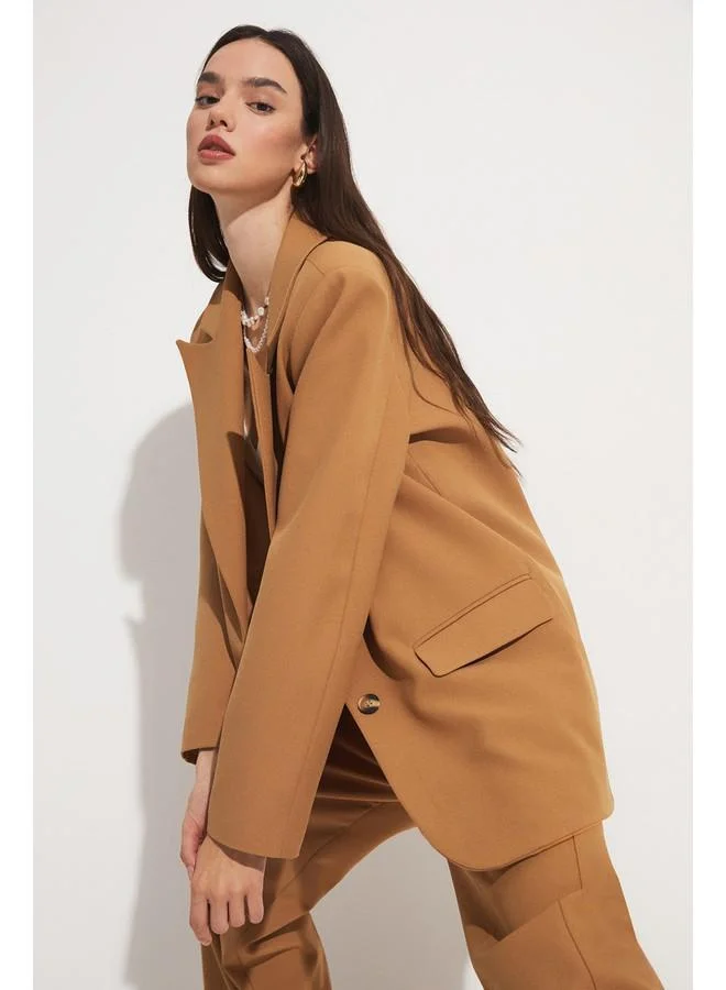 JUNE June Straight Cut Blazer Jacket Tan