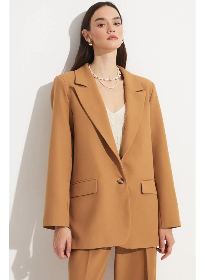 JUNE June Straight Cut Blazer Jacket Tan