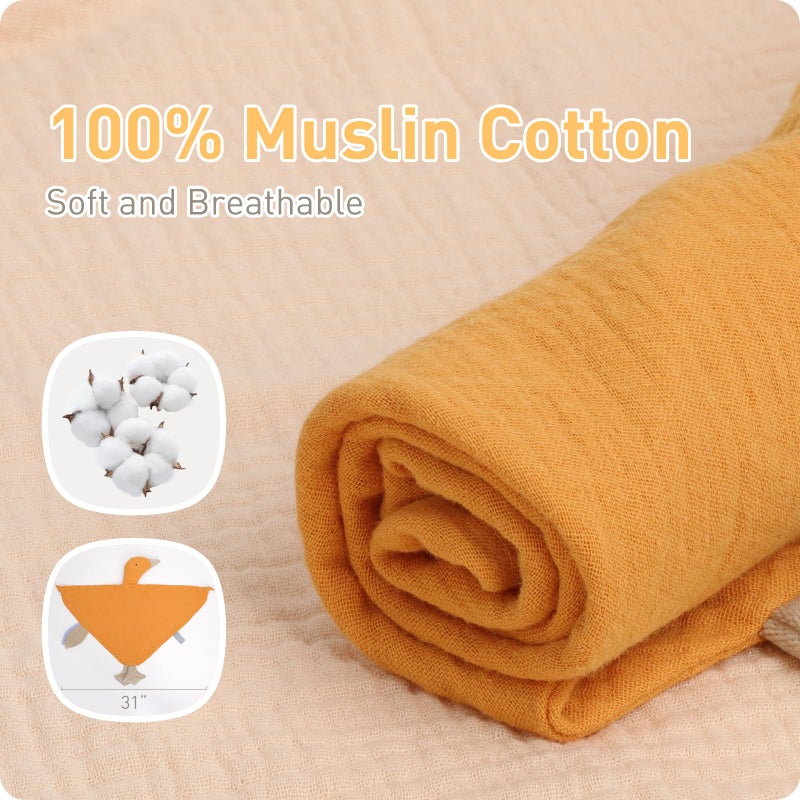 Knirose Newborn Baby Loveys Security Blanket Muslin Soft  Breathable with Tags, Organic Cotton Goose Lovies for Baby New Born Boy Girl Unisex Baby Unique Neutral Presents for Babies Newborn Toddler - Image 5
