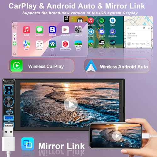 Oeretzrac راديو سيارة من نوع دين واحد مع Apple CarPlay اللاسلكي وAndroid Auto شاشة تعمل باللمس 69 IPS 1280x600 بلوتوث 52 راديو FM كاميرا خلفية وحدة رأس دين واحد 180 واط مخرج مضخم صوت شحن سريع TypeC - Image 3