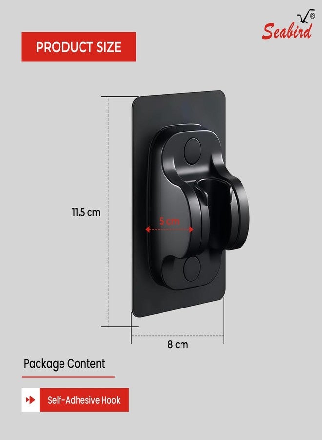 SEABIRD® Self Adhesive Hand Shower Holder for Bathroom Wall | Durable ABS Body | Adjustable & Waterproof Wall Mount Shower Head Hook | Black-Finish Bathroom Wall Hook - Image 2