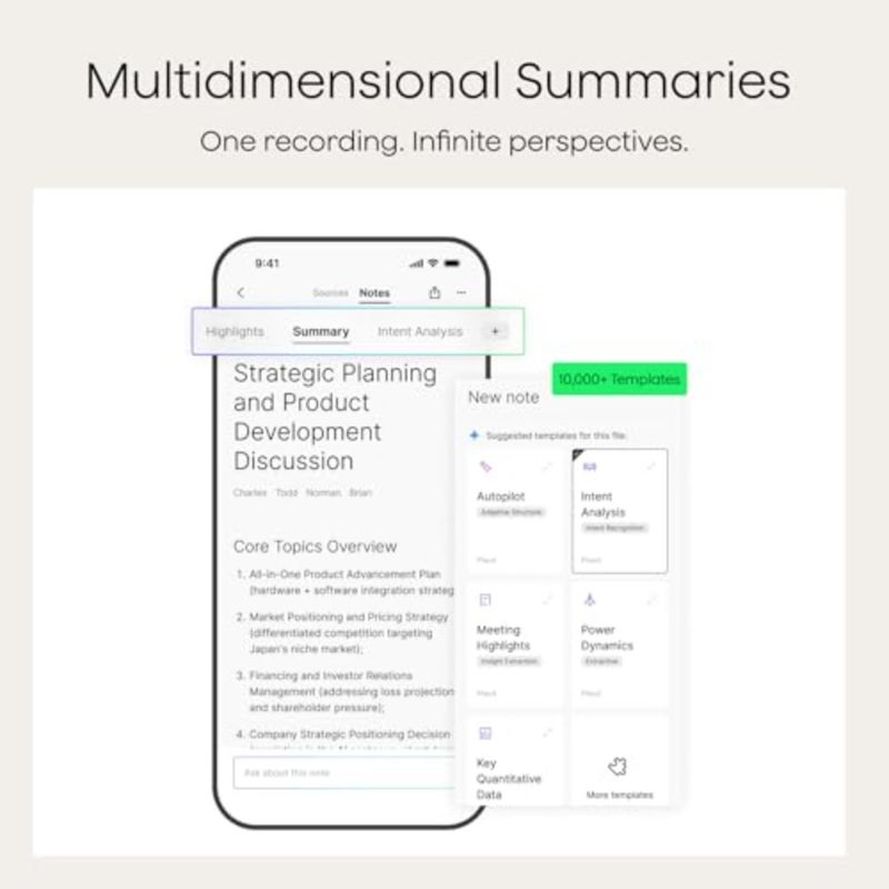 Note Pro Ai Silver AI Note Taker for Professionals and Teams, Productivity, 112 Languages, Ultra-Slim, InstantView Display, Case Included, Silver - Image 4