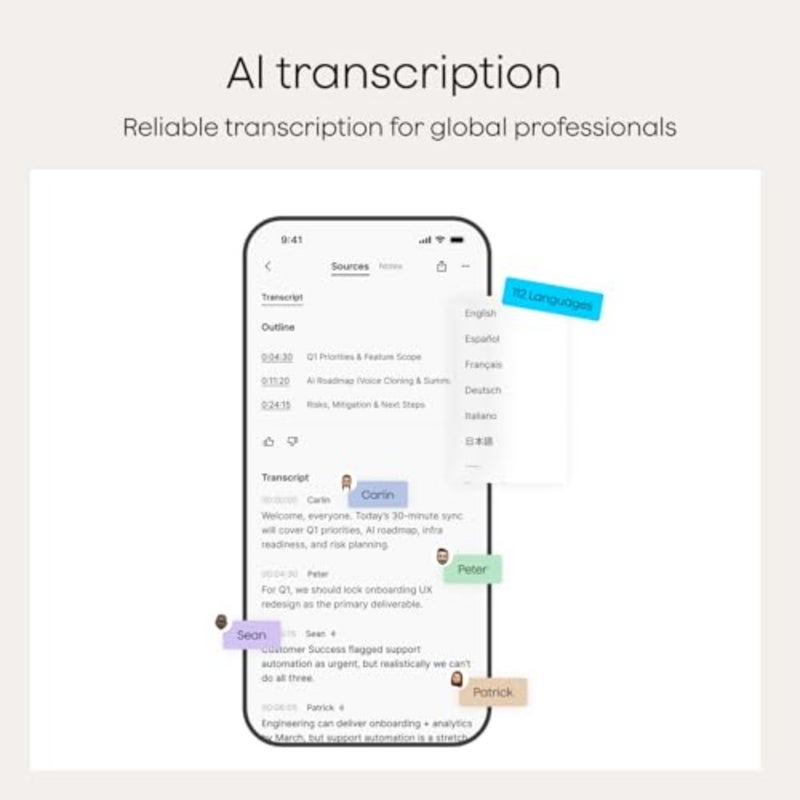 Note Pro Ai Silver AI Note Taker for Professionals and Teams, Productivity, 112 Languages, Ultra-Slim, InstantView Display, Case Included, Silver - Image 5