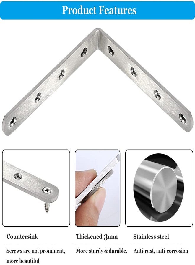 Eitonbu 8 Pcs Stainless Steel L Bracket 5 x 5 inch Heavy Duty Solid Shelf Support Corner Brace, Metal Joint Right Angle Brace for Wood Shelves, Silver, Corner Mount - Image 3