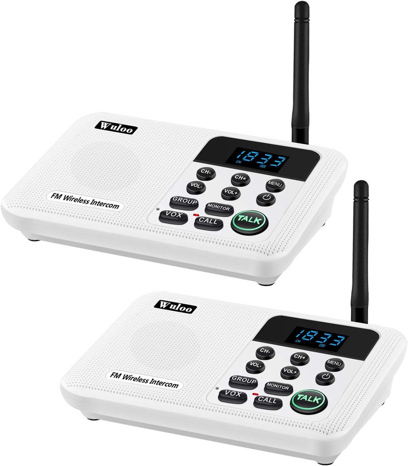 Wuloo Intercoms Wireless for Home 1 Mile Range 22 Channel 100 Digital Code Display Screen, Wireless Intercom System for Home House Business Office, Room to Room Intercom Communication(2Station, White) - Image 1