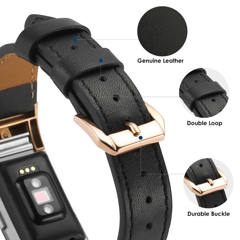 Simpeak Leather Band Compatible with Fitbit Charge 2 Only  Genuine Leather Wristband Strap Replacement for Fitbit Charge2  Black Band+Rose Gold Adaptor - Image 5