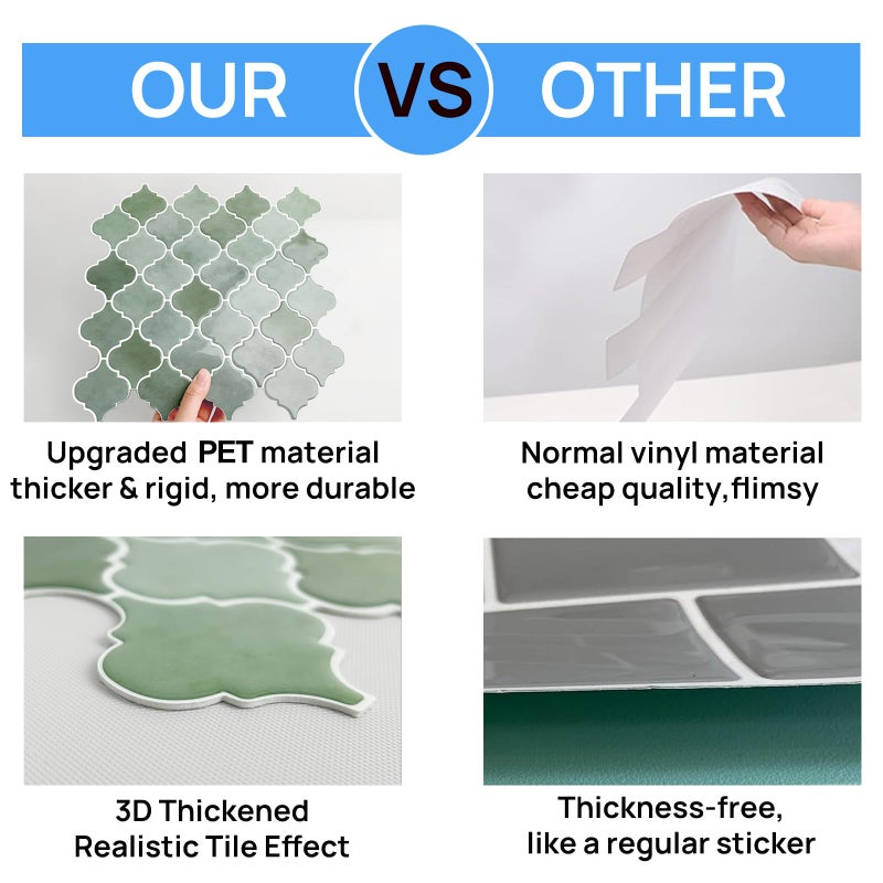 WalDecoo Arabesque Peel and Stick Backsplash for Kitchen, Thicker Design 3D Self Adhesive Wall Tiles, 12"x12" Peel and Stick Wall Tiles, Mix Green 10-Sheet Stick on Tile for Kitchen and Bathroom. - Image 4