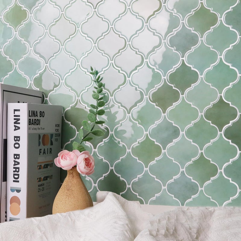 WalDecoo Arabesque Peel and Stick Backsplash for Kitchen, Thicker Design 3D Self Adhesive Wall Tiles, 12"x12" Peel and Stick Wall Tiles, Mix Green 10-Sheet Stick on Tile for Kitchen and Bathroom. - Image 2