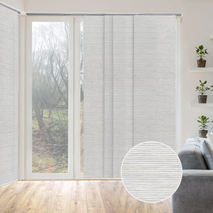 ADJUSTABLE VERTICAL BLINDS FOR PATIO DOORS PANEL TRACK BLINDS FOR WINDOWS AND ROOM DIVIDERS EXTENDABLE TRACK FROM 458 TO 86 W TRIMMABLE PANEL CURTAINS UP TO 96 H MARBLE
