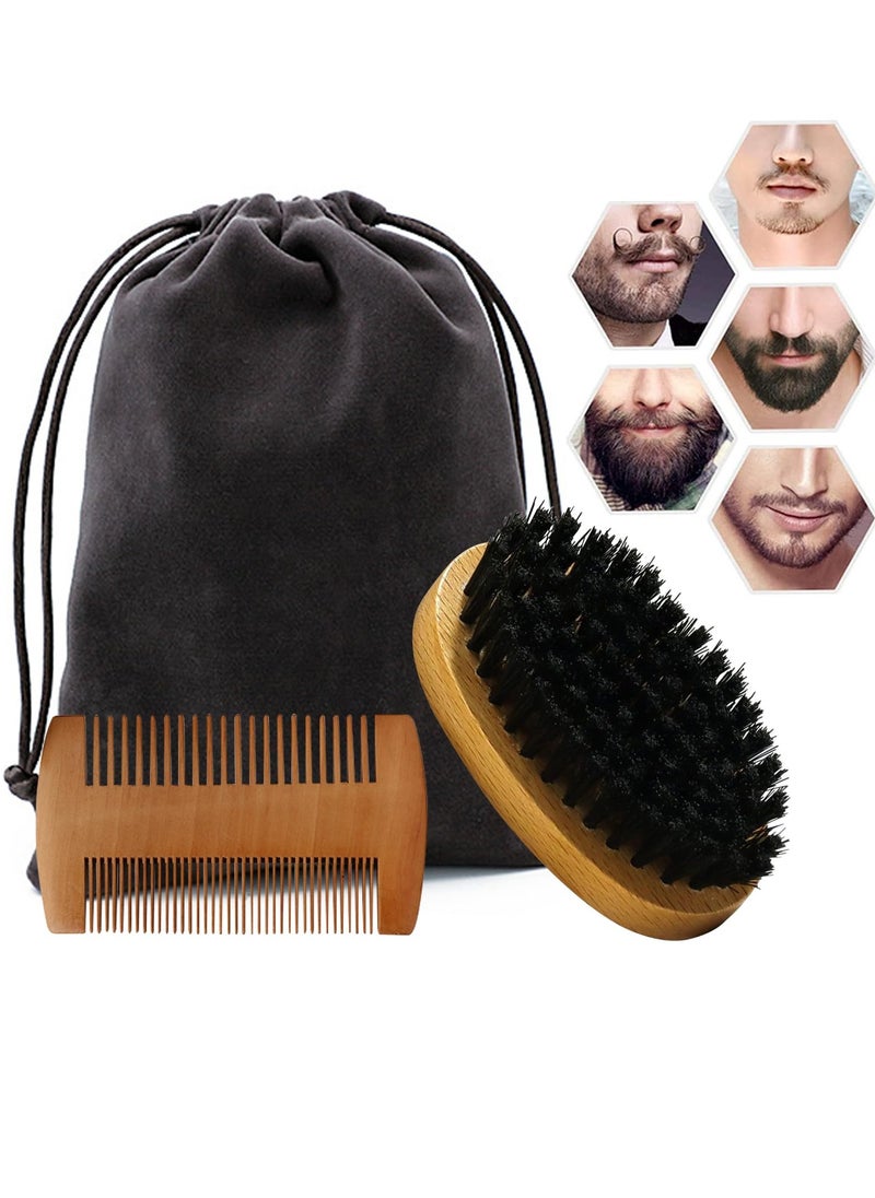 Generic Beard Comb and Brush Set: Bristle Brush, Wood Combs, Grooming, Mustache Brush, Velvet Travel Pouch  - Image 1