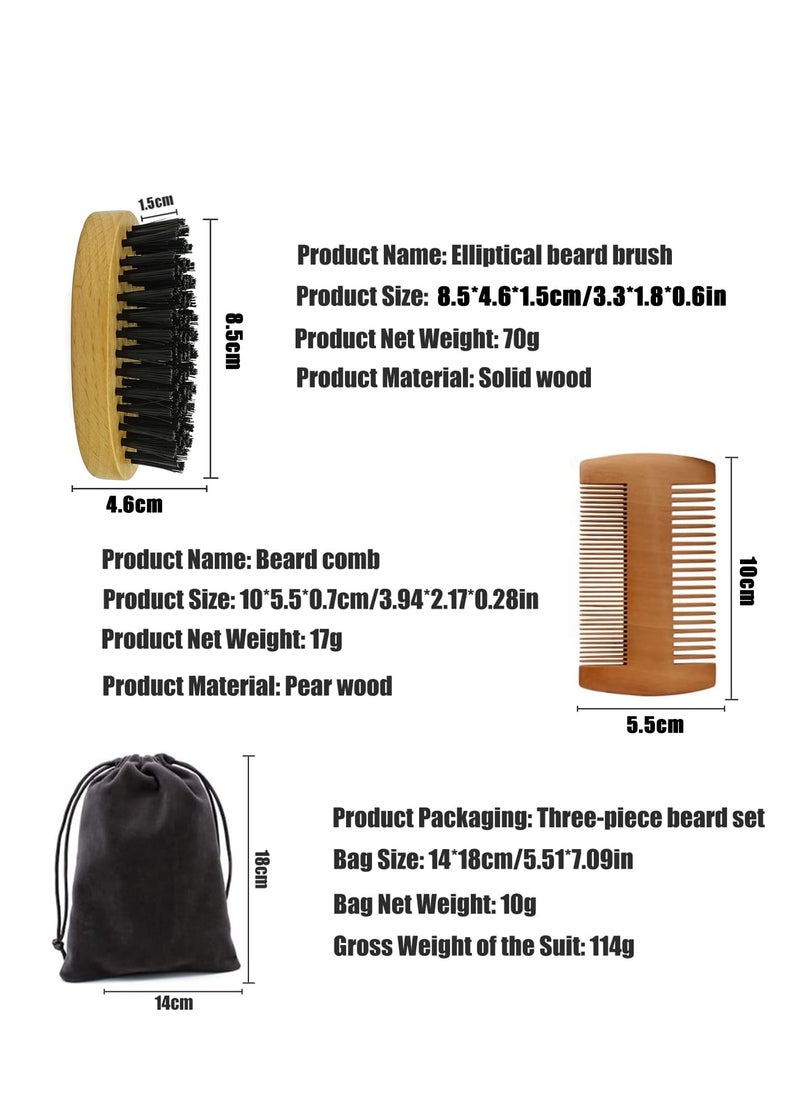 Generic Beard Comb and Brush Set: Bristle Brush, Wood Combs, Grooming, Mustache Brush, Velvet Travel Pouch  - Image 2