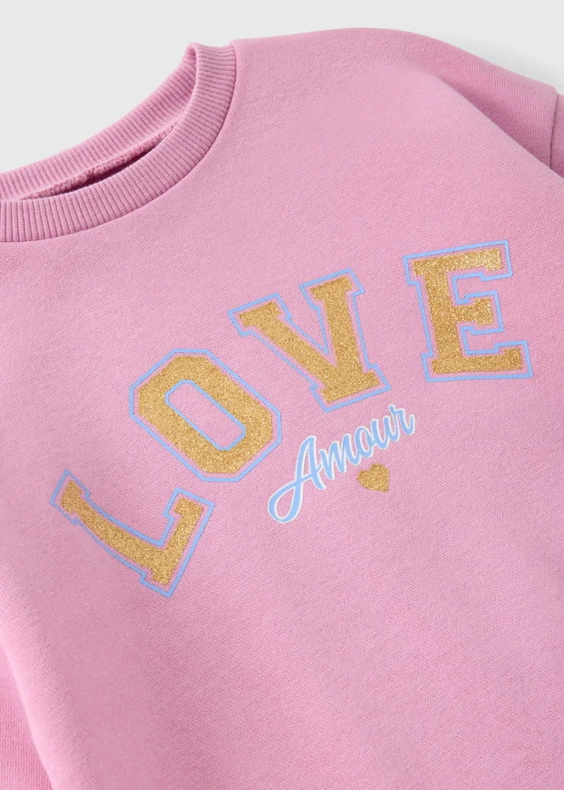 ماتلان Girls Pink Crochet Sweatshirt & Shorts Set
