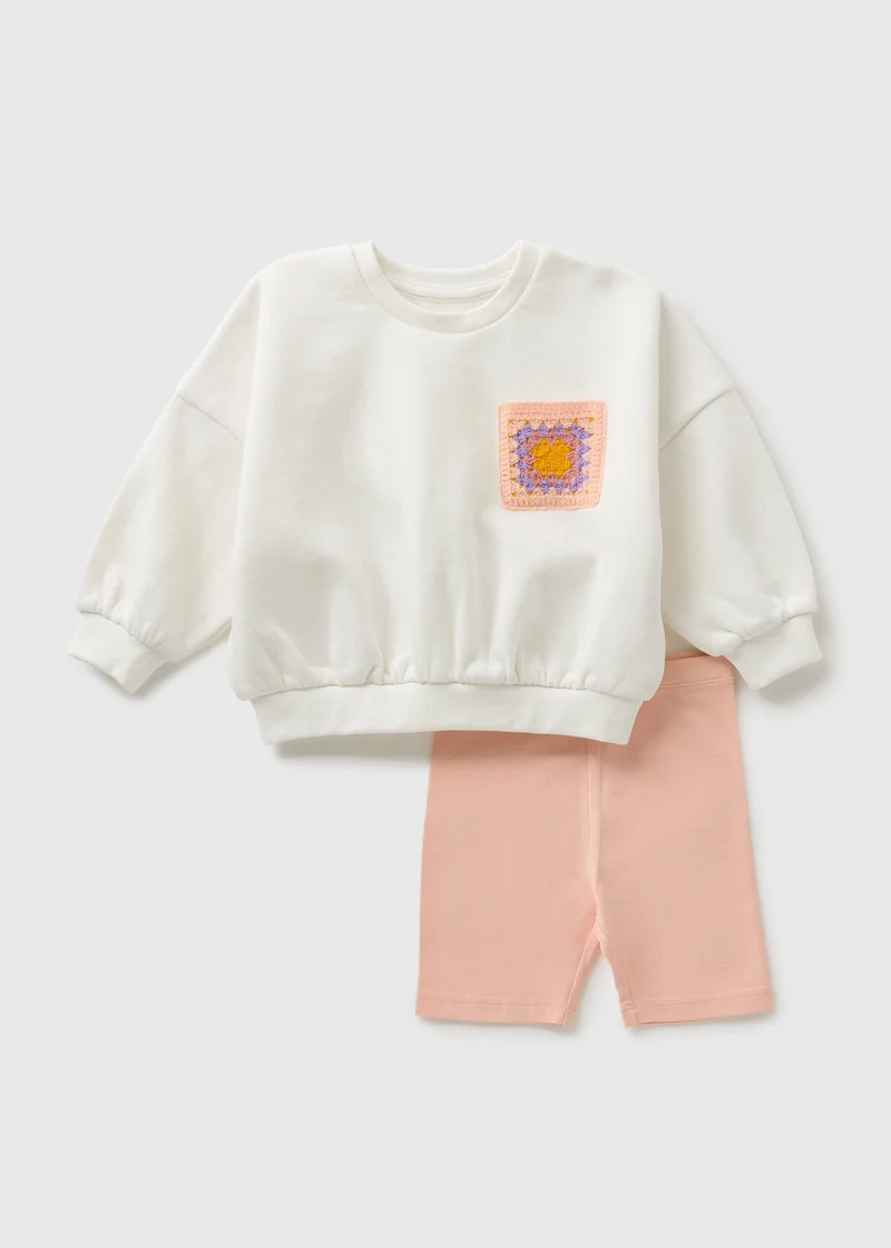ماتلان Girls Pink Crochet Sweatshirt & Shorts Set