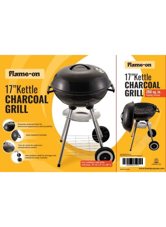 Flame-On Portable BBQ  17" Kettle Grill for Indoor/Outdoor BBQ Activities - Image 2