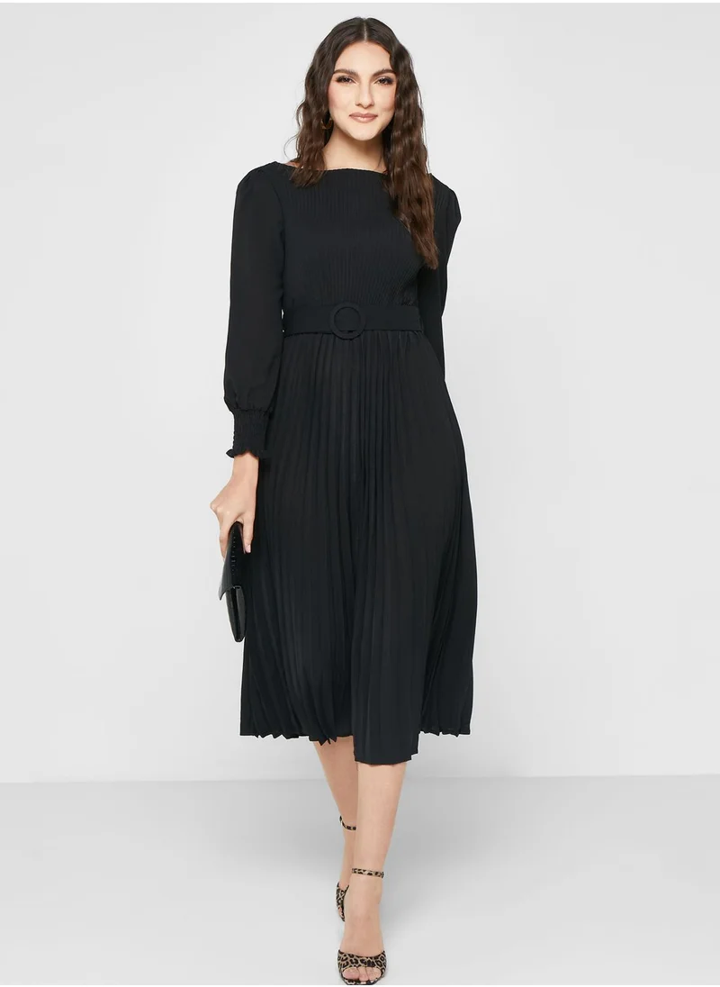 ELLA Belted Pleat Detail Dress