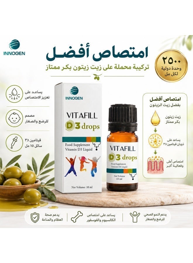 MARNYS Vitafill D3 Drops for Kids – Vitamin D3 – 2500 IU per 1 ml – With Extra Virgin Olive Oil For Better Absorption – Bone & Teeth Support - Image 1