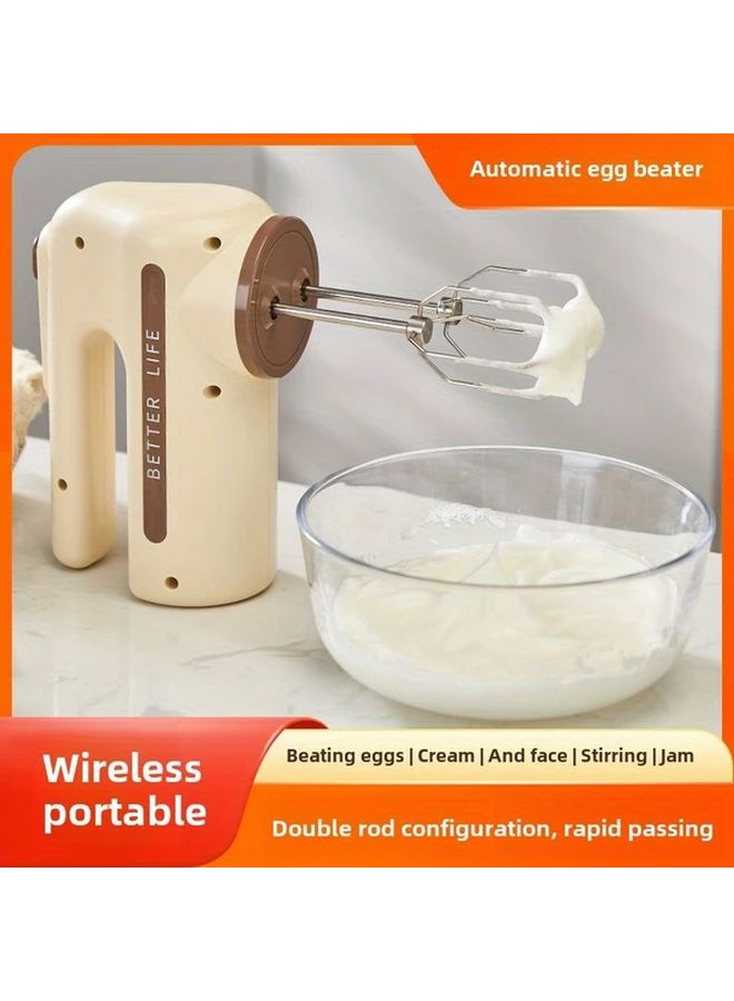 خفاقة البيض الكهربائية اللاسلكية بلون الكاكي 5 سرعات مضرب من الفولاذ المقاوم للصدأ للمخبوزات - Image 3