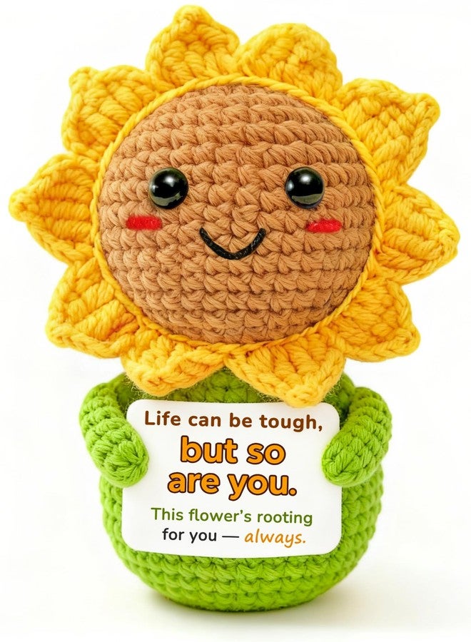 Krinisou Thinking of You Encouragement Gift for Women - Crochet Sunflower “Life Can Be Tough, But So are You”, Uplifting Emotional Comfort & Cheer-Up Support Gift for Friend or Coworker - Image 1