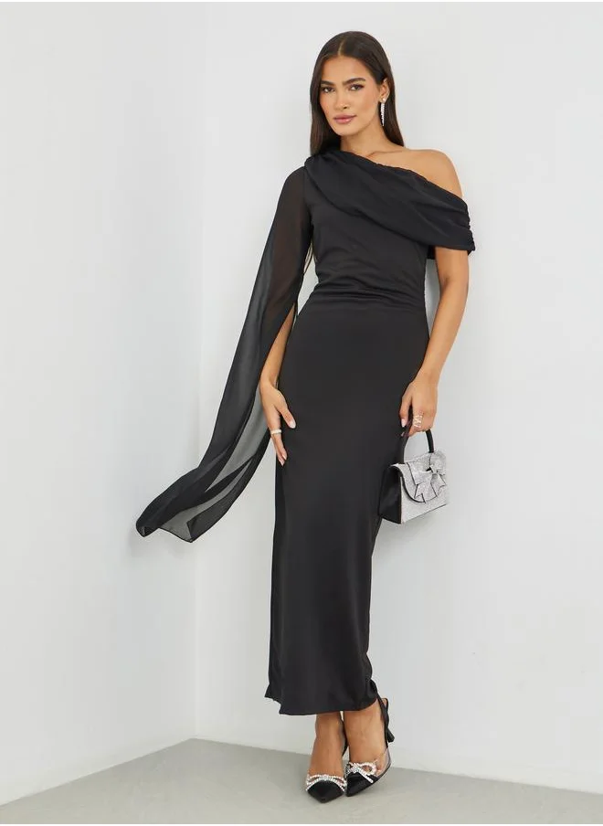 Styli Styli Solid One Cape Sleeve Bodycon Maxi Dress