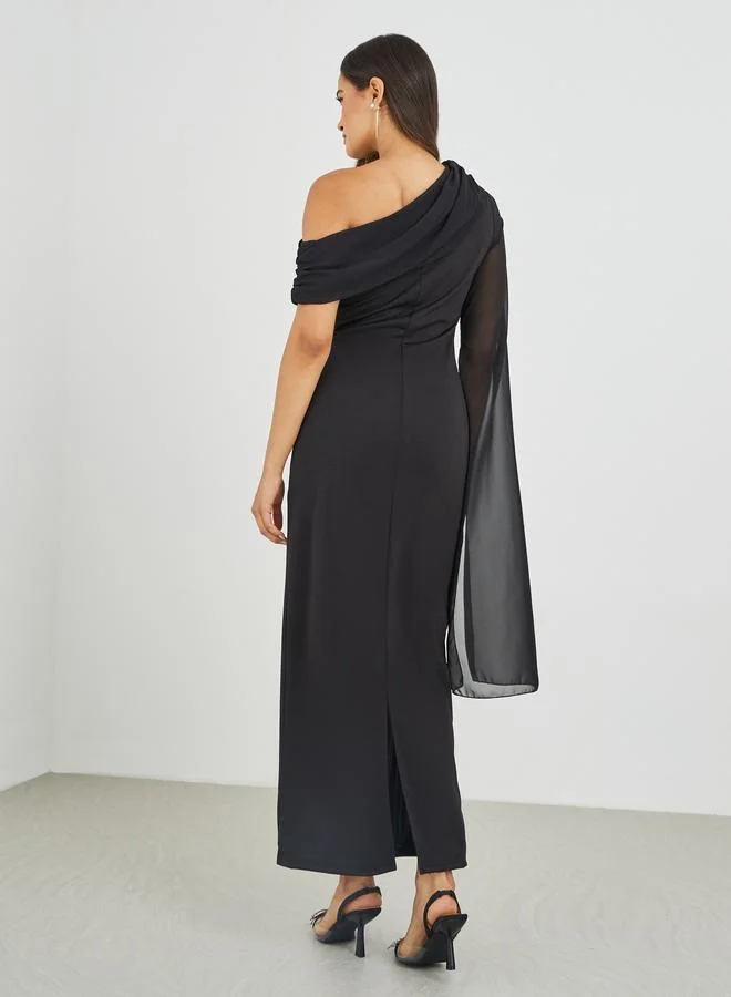 Styli Styli Solid One Cape Sleeve Bodycon Maxi Dress