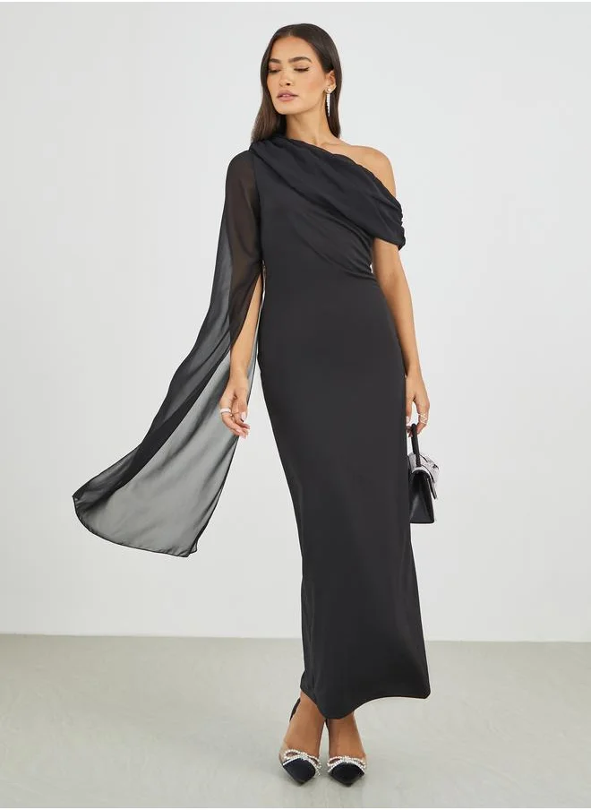 Styli Styli Solid One Cape Sleeve Bodycon Maxi Dress