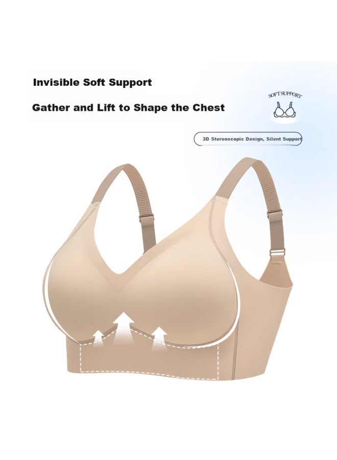 Finseech Fenshique Invisible Soft Support Fixed Inner Cup Massage Granule Side Gathering Bra Pink L - Image 4