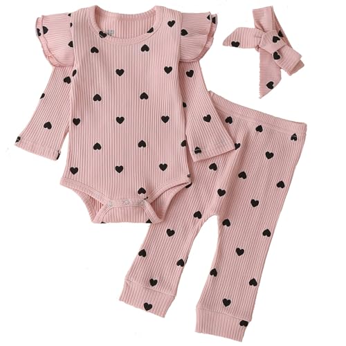 Fullfamous Infant Baby Girl Clothes Outfits,Fall Winter Romper Christmas Clothing Set 12-18 months Pink Heart - Image 1