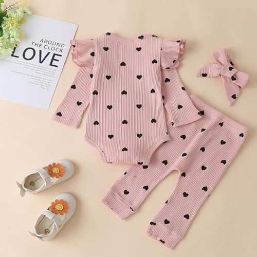 Fullfamous Infant Baby Girl Clothes Outfits,Fall Winter Romper Christmas Clothing Set 12-18 months Pink Heart - Image 5